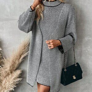 Multicolor Casual Women's Long Sleeve Cardigan & Stand Collar mini dress set